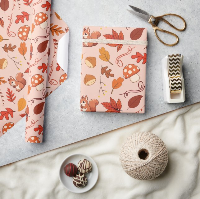 Fall Leaves and Mushrooms Seamless Wrapping Paper (Crafts)