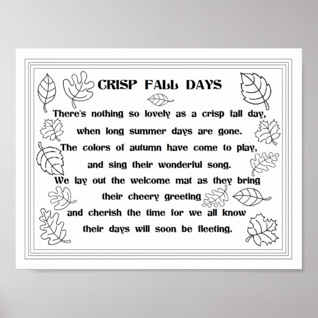 Fall Leaves and Poem Colouring Poster (Front)