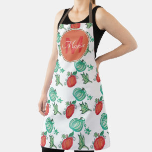 Fall Leaves and Pumpkin Watercolor Monogram Apron