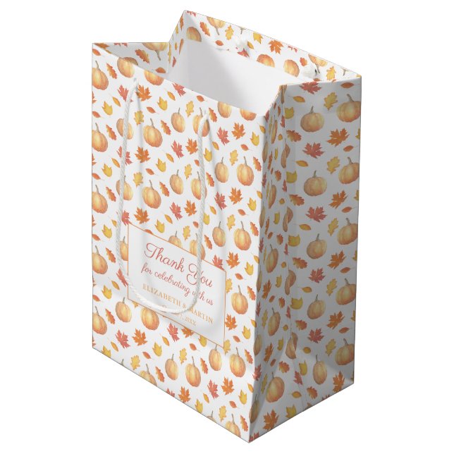 Fall Leaves And Pumpkins Autumn Wedding Thank You Medium Gift Bag (Front Angled)