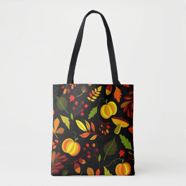Fall Leaves and Pumpkins Elegant Tote Bag (Front)