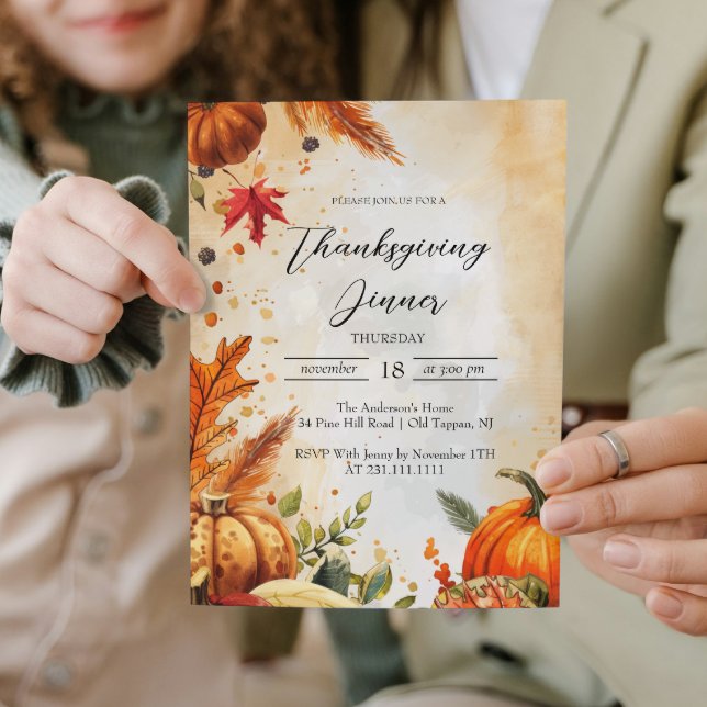 Fall Leaves and Pumpkins Thanksgiving Dinner Invitation (Creator Uploaded)