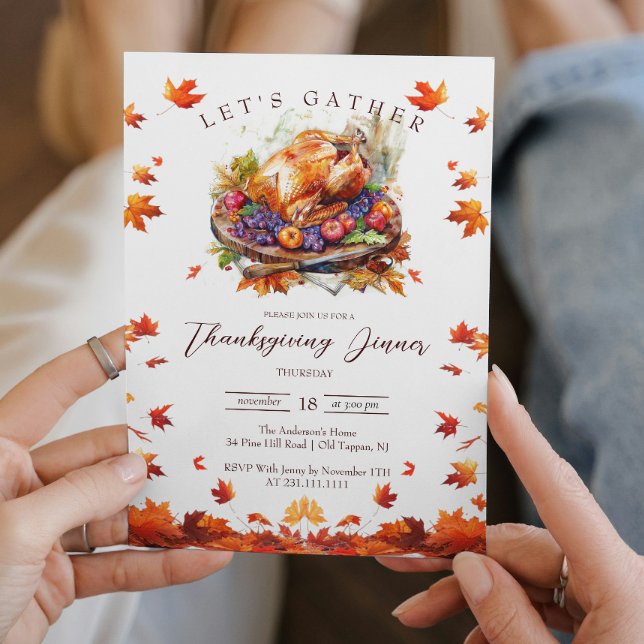 Fall Leaves and Roasted Turkey Thanksgiving  Invitation (Creator Uploaded)