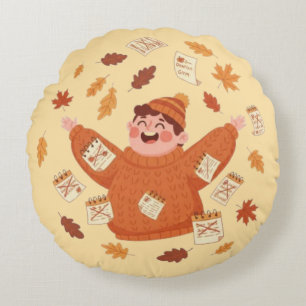 Fall Leaves Art   Playful Autumn Design Round Cushion
