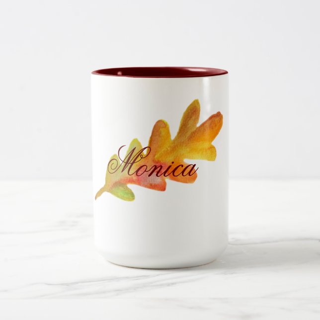 Fall Leaves Art Two-Tone Coffee Mug (Center)