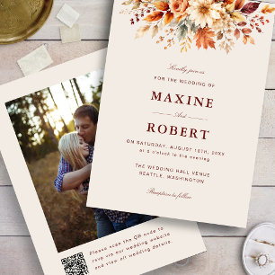 Fall Leaves Autumn Botanical QR Code Photo Wedding Invitation