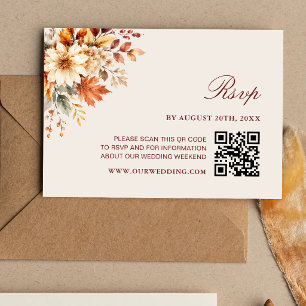 Fall Leaves Autumn Botanical QR Code Wedding RSVP Card