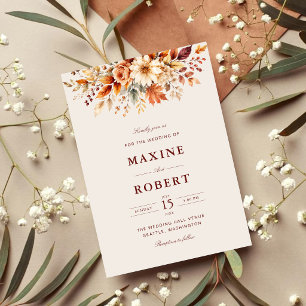 Fall Leaves Autumn Botanical Watercolor Wedding Invitation