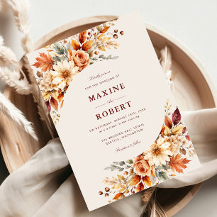 Fall Leaves Autumn Botanical Watercolor Wedding Invitation
