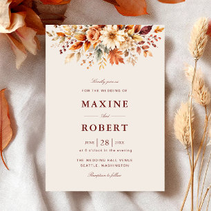 Fall Leaves Autumn Botanical Watercolor Wedding Invitation