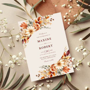 Fall Leaves Autumn Botanical Watercolor Wedding Invitation