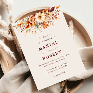 Fall Leaves Autumn Botanical Watercolor Wedding Invitation