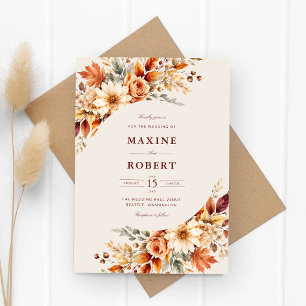 Fall Leaves Autumn Botanical Watercolor Wedding Invitation