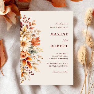 Fall Leaves Autumn Botanical Watercolor Wedding Invitation