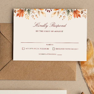 Fall Leaves Autumn Botanical Watercolor Wedding RSVP Card
