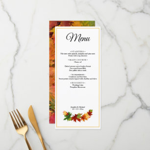 Fall Leaves Autumn Colour Personalise Wedding Menu