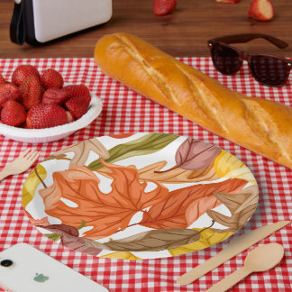 Fall Leaves Autumn Colourful Seasonal Botanical Paper Plate