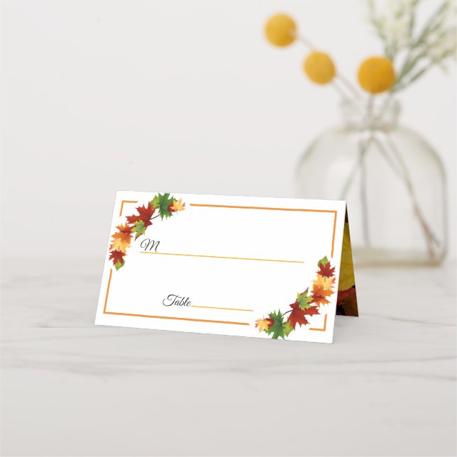 Fall Leaves Autumn Colours Personalise Names Date Place Card (Front)