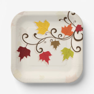 Fall Leaves Autumn Holiday Thanksgiving  Paper Plate