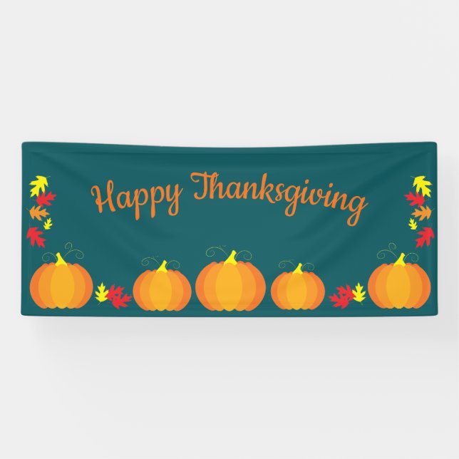 Fall Leaves Autumn Pumpkin Thanksgiving Banner (Horizontal)