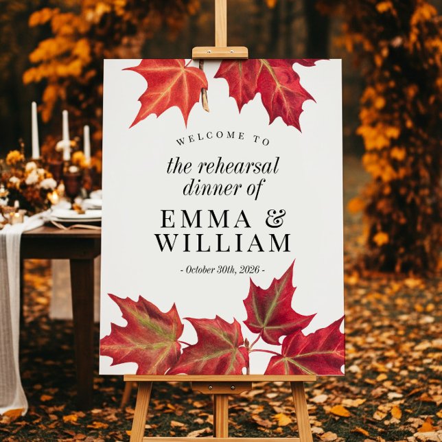 Fall Leaves Autumn Rehearsal Dinner Welcome Sign (Creator Uploaded)