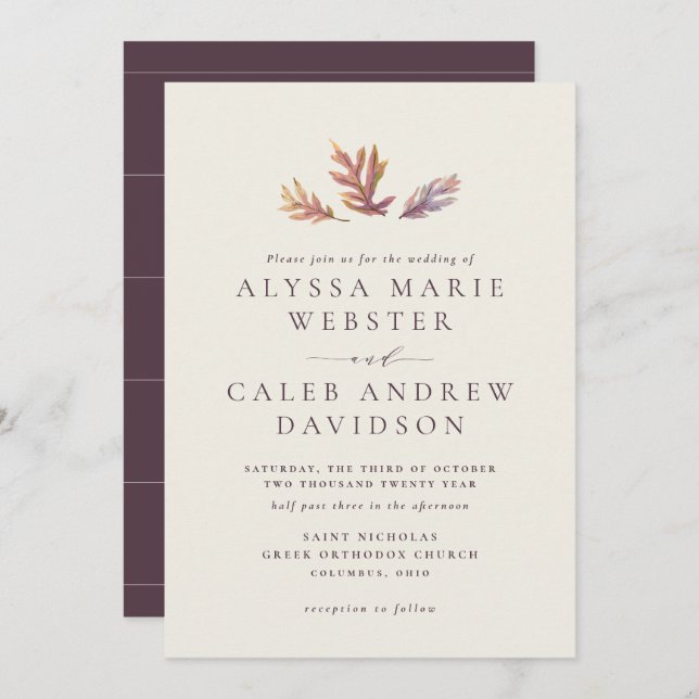 Fall leaves autumn wedding invitation (Front/Back)