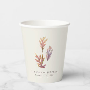 Fall leaves autumn wedding personalised plum paper cups
