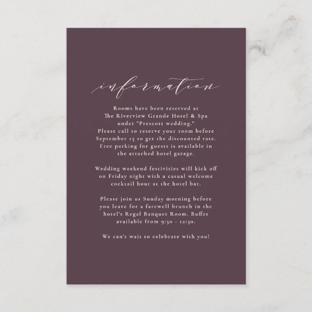 Fall leaves autumn wedding plum information enclosure card (Front)