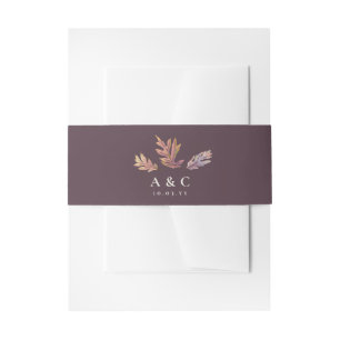 Fall leaves autumn wedding plum initials invitation belly band
