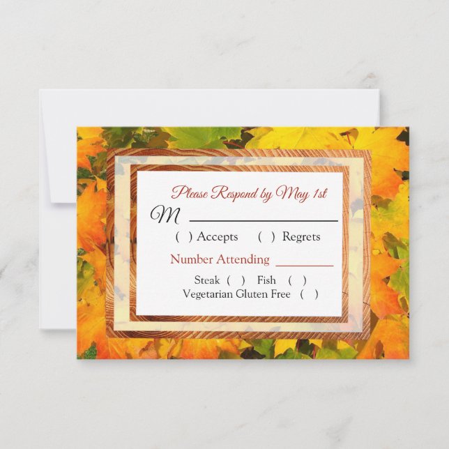 Fall Leaves Autumn  Wedding RSVP card (Front)