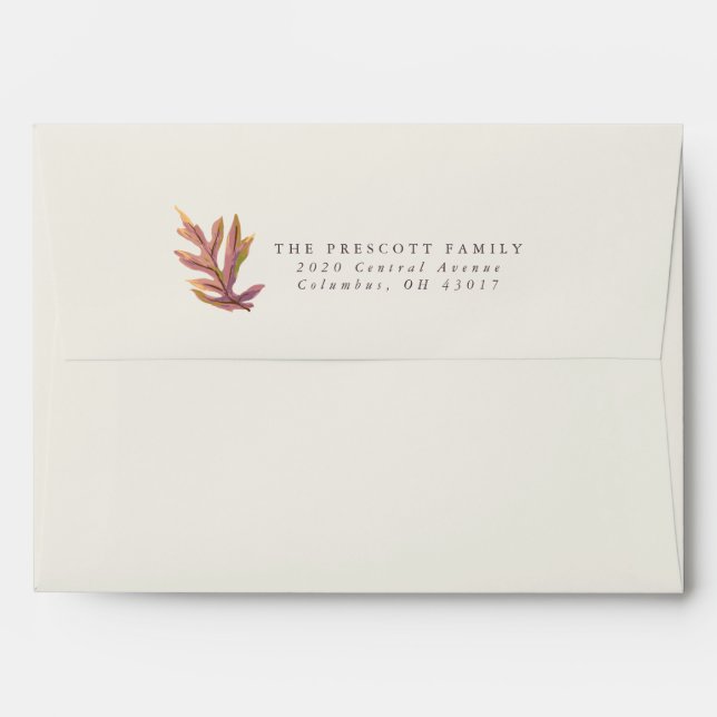 Fall leaves autumn wedding watercolor plum envelope (Back (Top Flap))