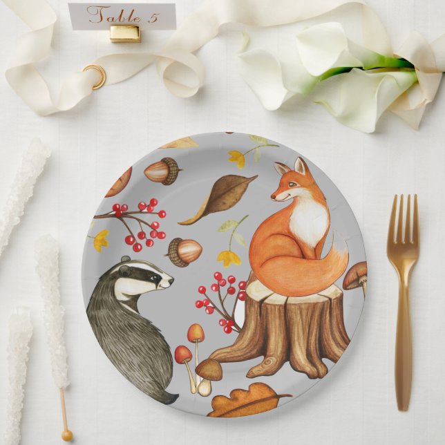 Fall Leaves Badger & Fox   Paper Plate (Wedding)