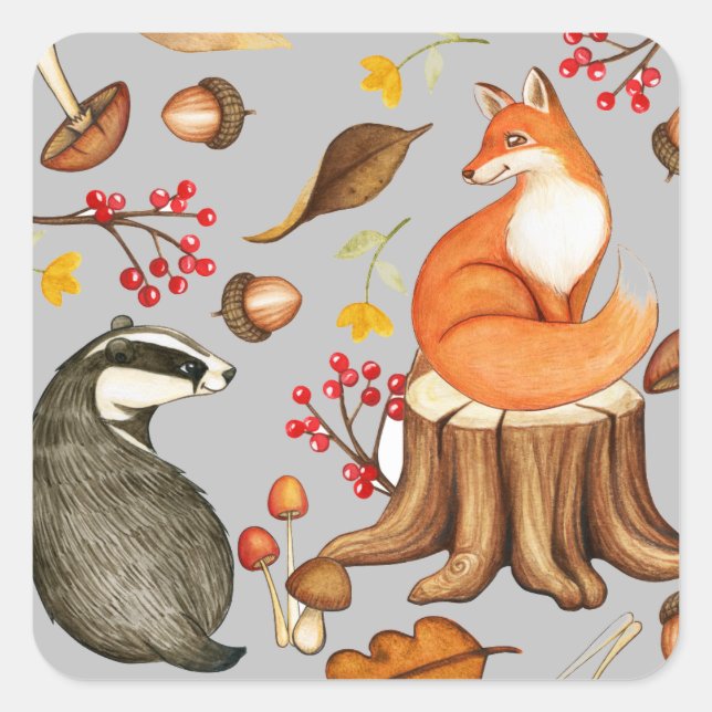 Fall Leaves Badger & Fox  Square Sticker (Front)