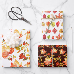 Fall Leaves & Berries Thanksgiving Holiday Wrapping Paper Sheet