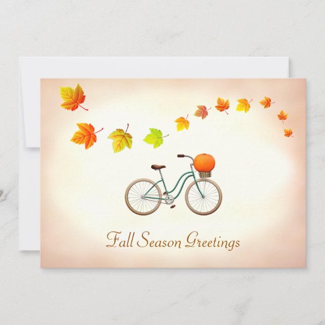 Fall Leaves & Bike with Pumpkin Greetings Card (Front)