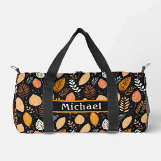 Fall Leaves Black Pattern Duffel Bag