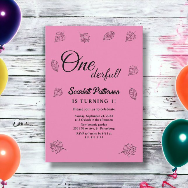 Fall Leaves Blush Pink Rustic Autumn 1st Birthday Invitation (Creator Uploaded)
