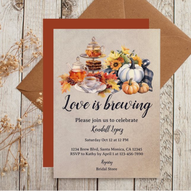 Fall Leaves Bridal Tea Love Is Brewing Invitation (Creator Uploaded)