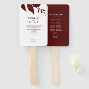 Fall Leaves Burgundy Wedding Hand Fan