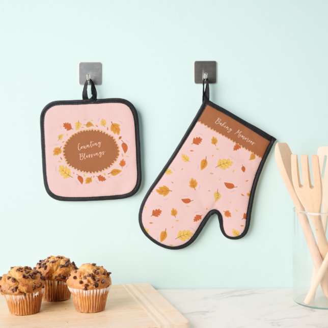 Fall Leaves Counting Blessings Baking Memories Oven Mitt & Pot Holder Set (Insitu(Hanging))