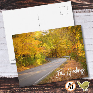 Fall Leaves Curvy Road Customisable Postcard