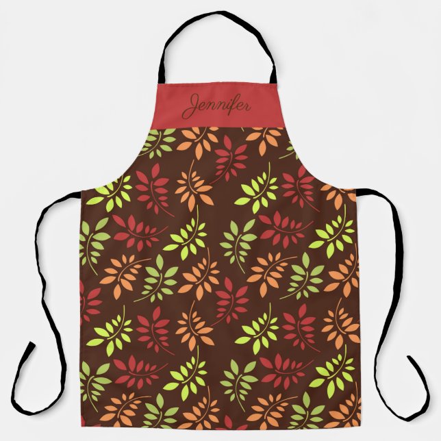 Fall Leaves Custom Kitchen Apron Mum Gift (Front)