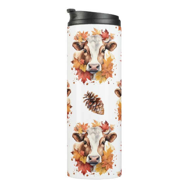Fall Leaves Dairy Cow  Thermal Tumbler (Rotated Right)
