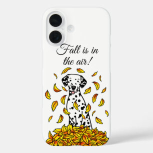 Fall Leaves Dalmatian (black 1) Dog Playing Cute iPhone 16 Case