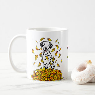 Fall Leaves Dalmatian (black 1) Dog Playing Cute Coffee Mug
