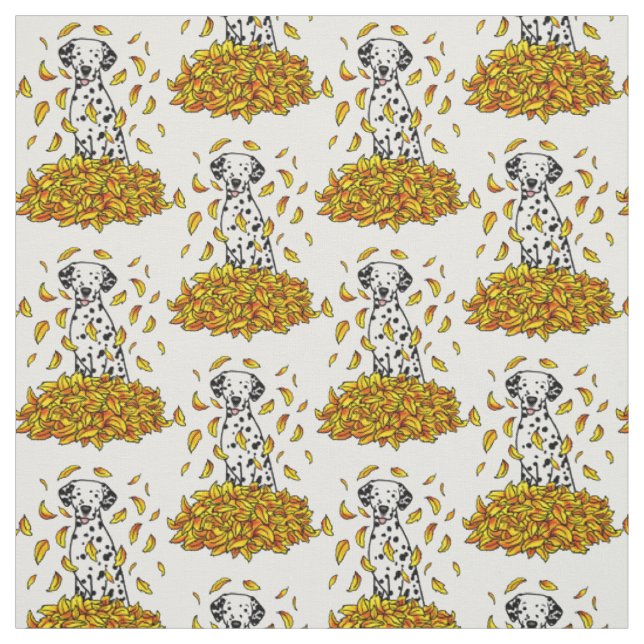 Fall Leaves Dalmatian (black 1) Dog Playing Cute Fabric (Swatch)