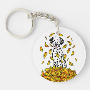 Fall Leaves Dalmatian (black 1) Dog Playing Cute Key Ring
