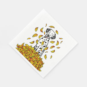 Fall Leaves Dalmatian (black 1) Dog Playing Cute Napkin