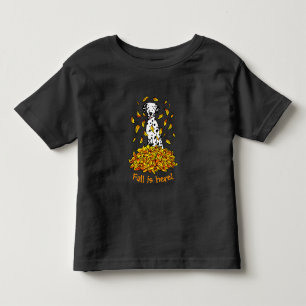 Fall Leaves Dalmatian (black 1) Dog Playing Cute Toddler T-Shirt