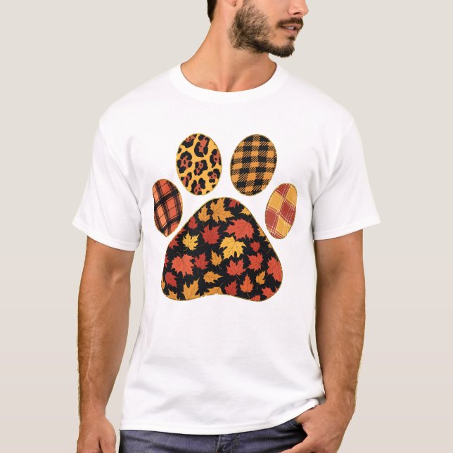 Fall Leaves Dog Paw Thanksgiving Dog Lover T-Shirt (Front)